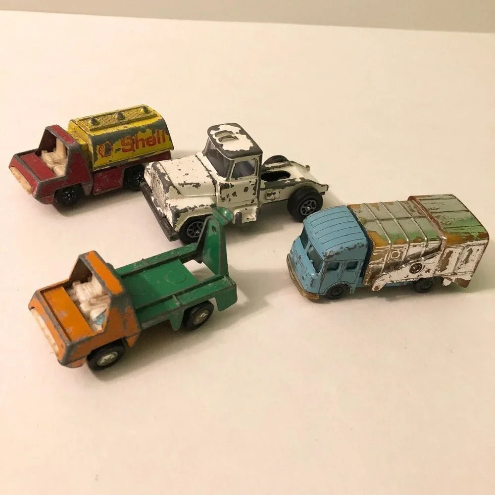 Vintage Lot of 4 Diecast and Plastic Trucks Playart Husky Shell Tanker Corgi